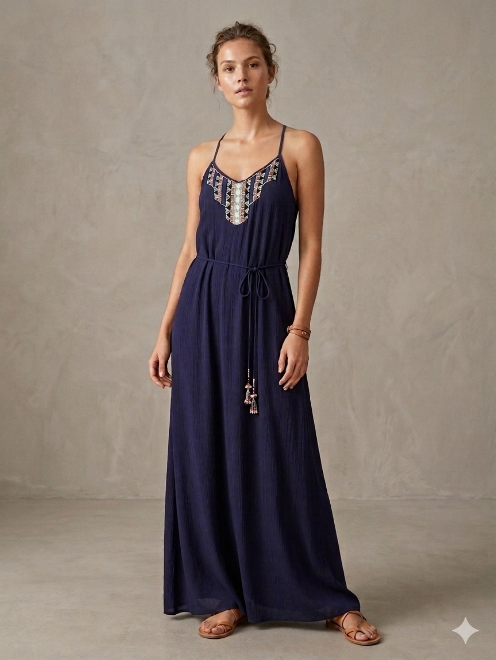 Zara Maxi Dress With Beaded Bub Front Navy Blue